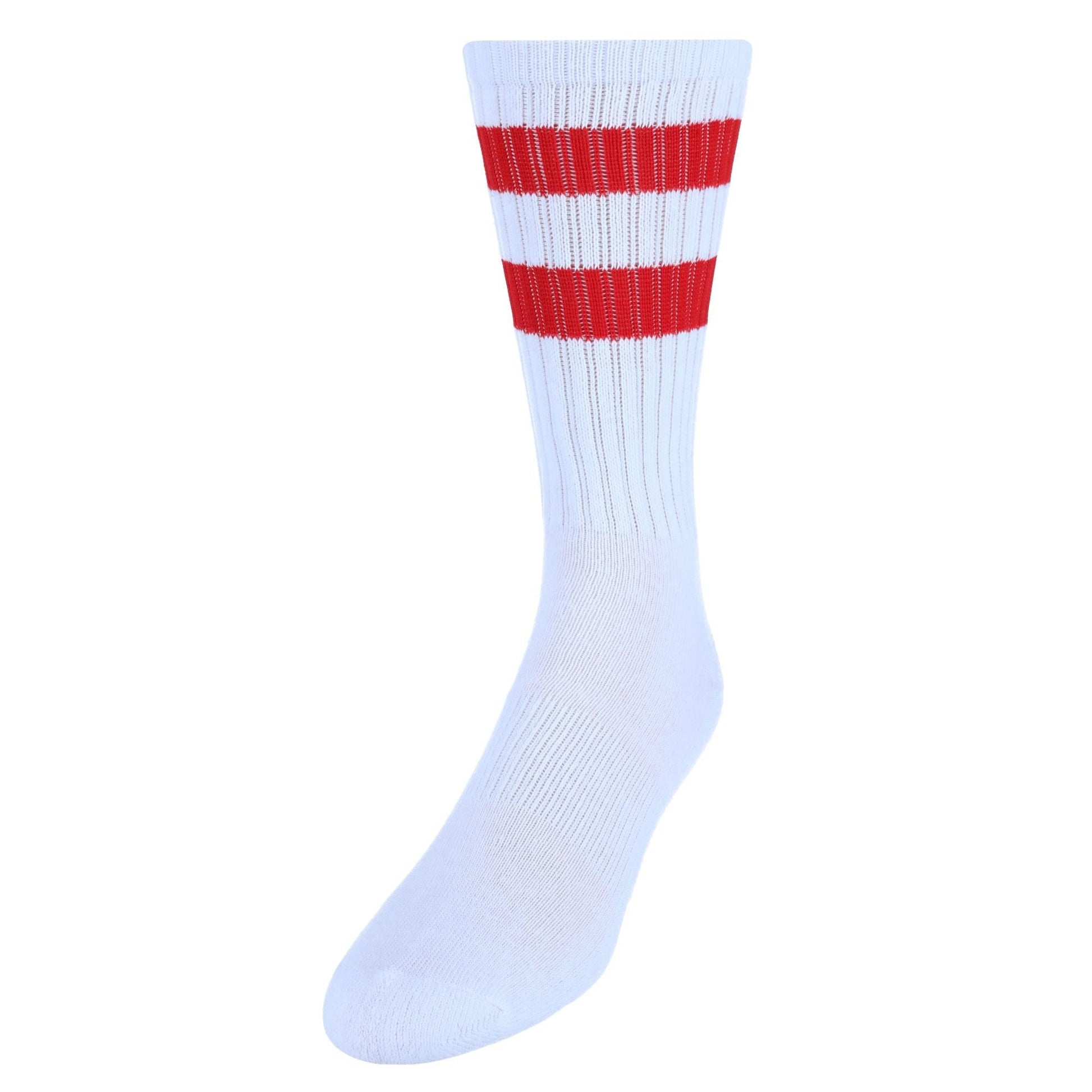 CTM® Men's Crew Striped Socks (3 Pairs) - White with Red Stripes
