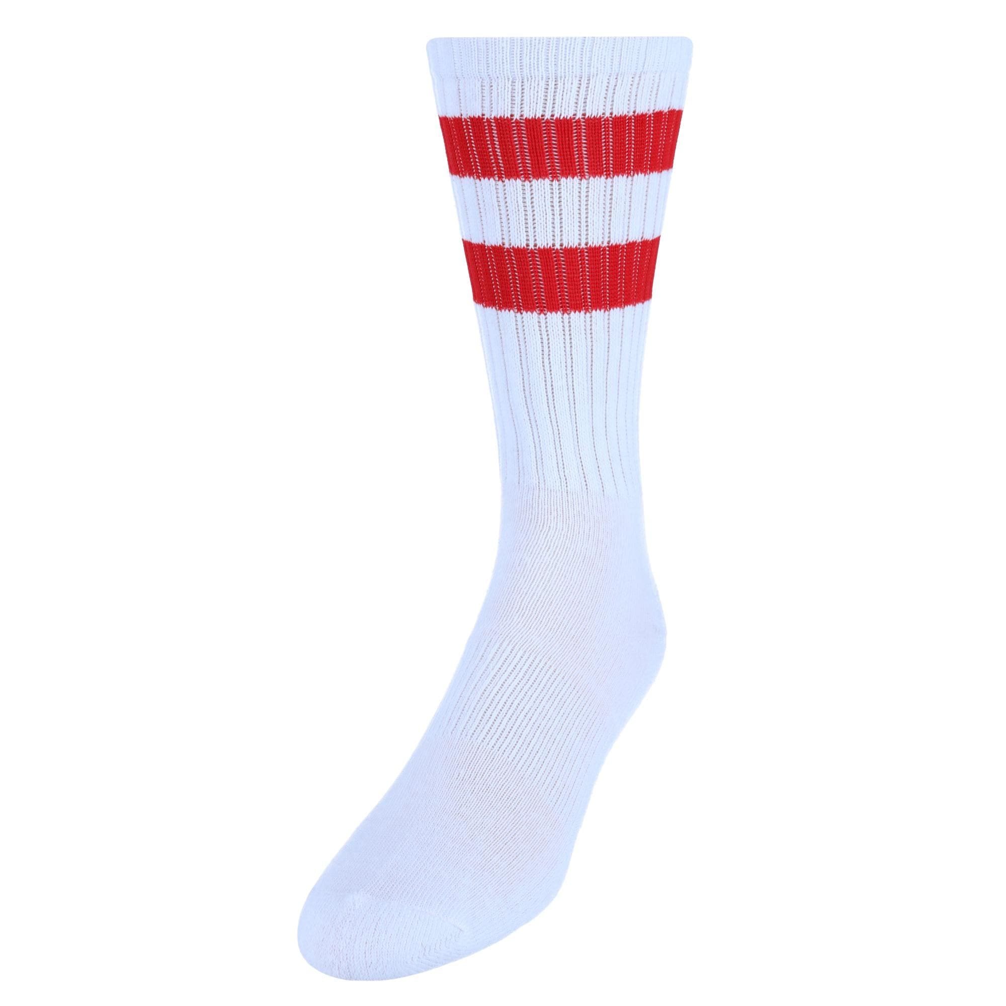 CTM® Men's Crew Striped Socks (3 Pairs) - White with Red Stripes