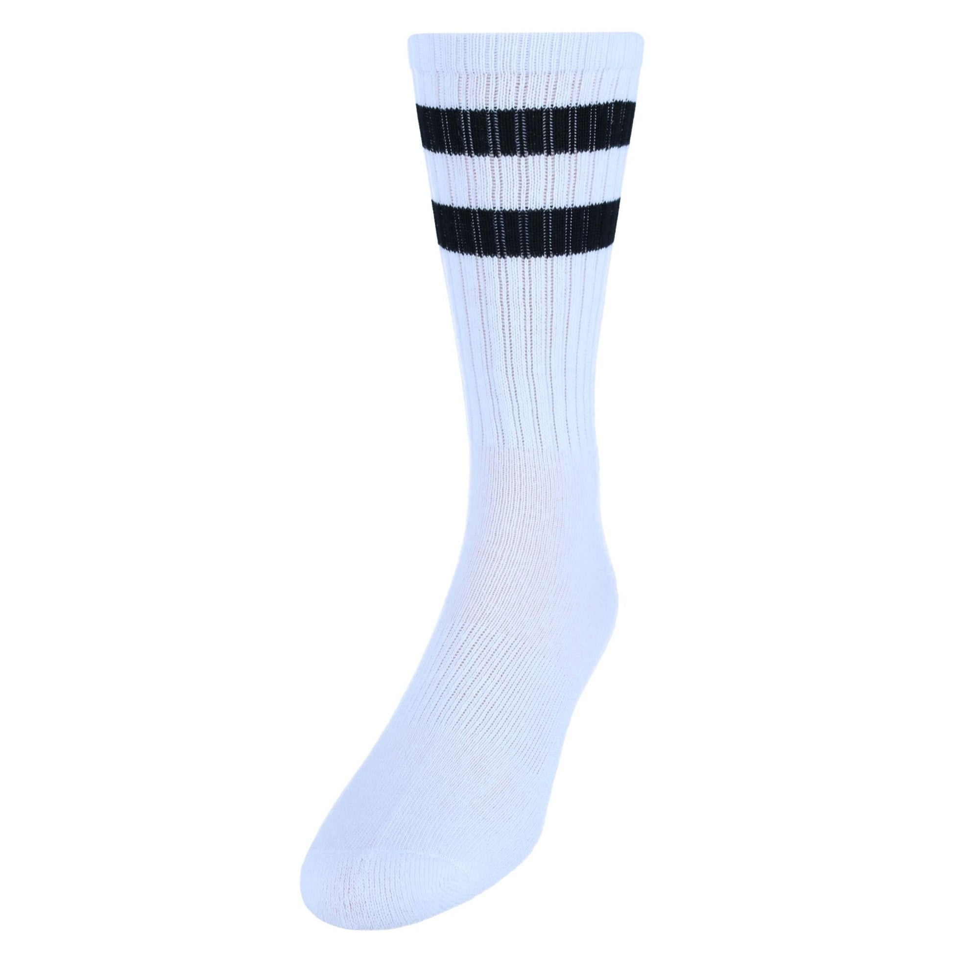 CTM® Men's Crew Striped Socks (3 Pairs) - White with Black Stripes