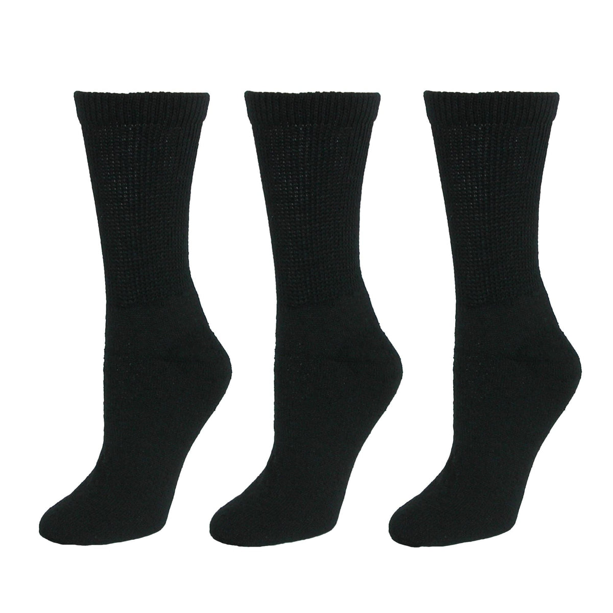 CTM® Women's Diabetic Crew Socks (3 Pair Pack) - Black