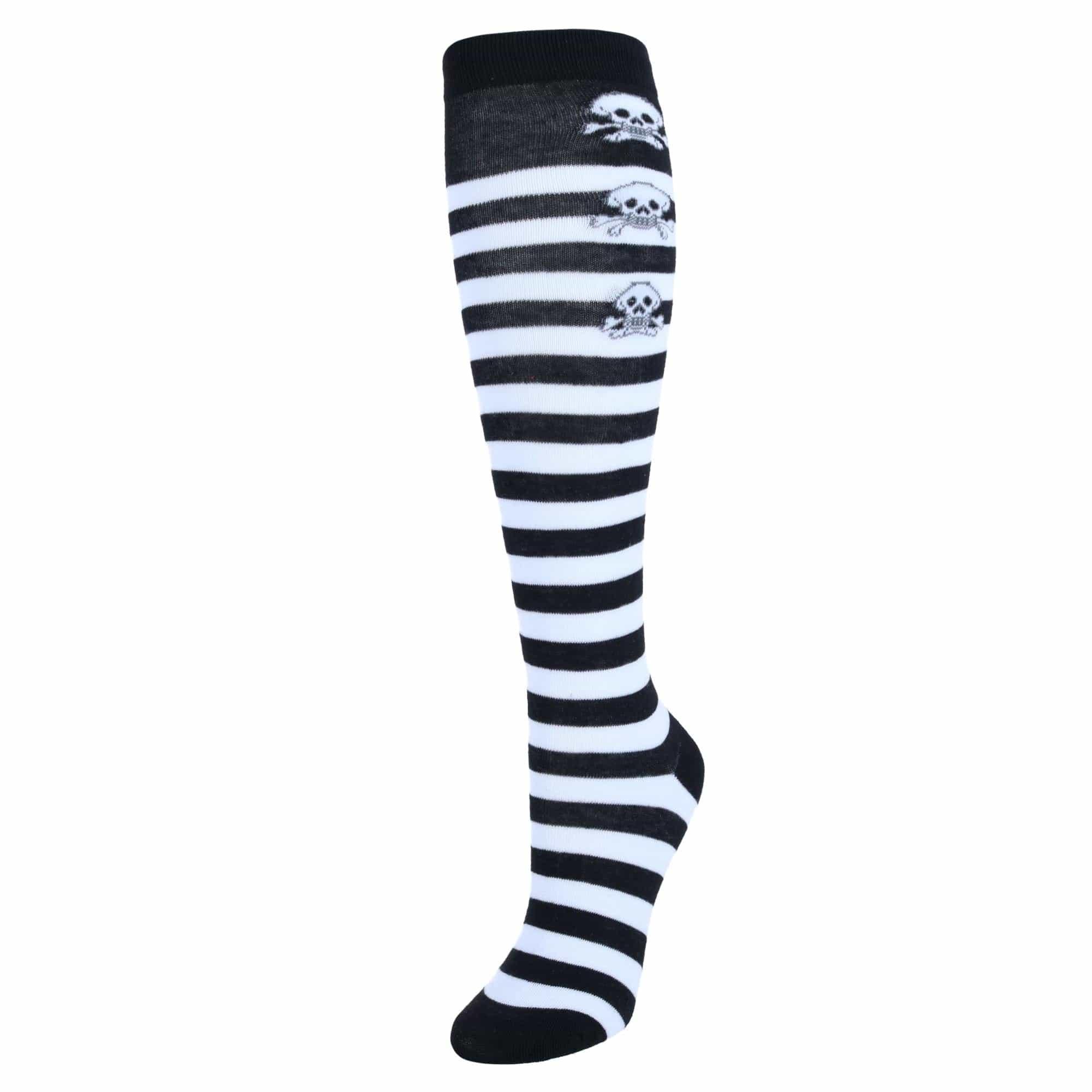 CTM® Women's Gothic Skull Striped Knee-High Socks (1 Pair) - Women's Gothic Skull Striped Knee-High Socks (1 Pair)