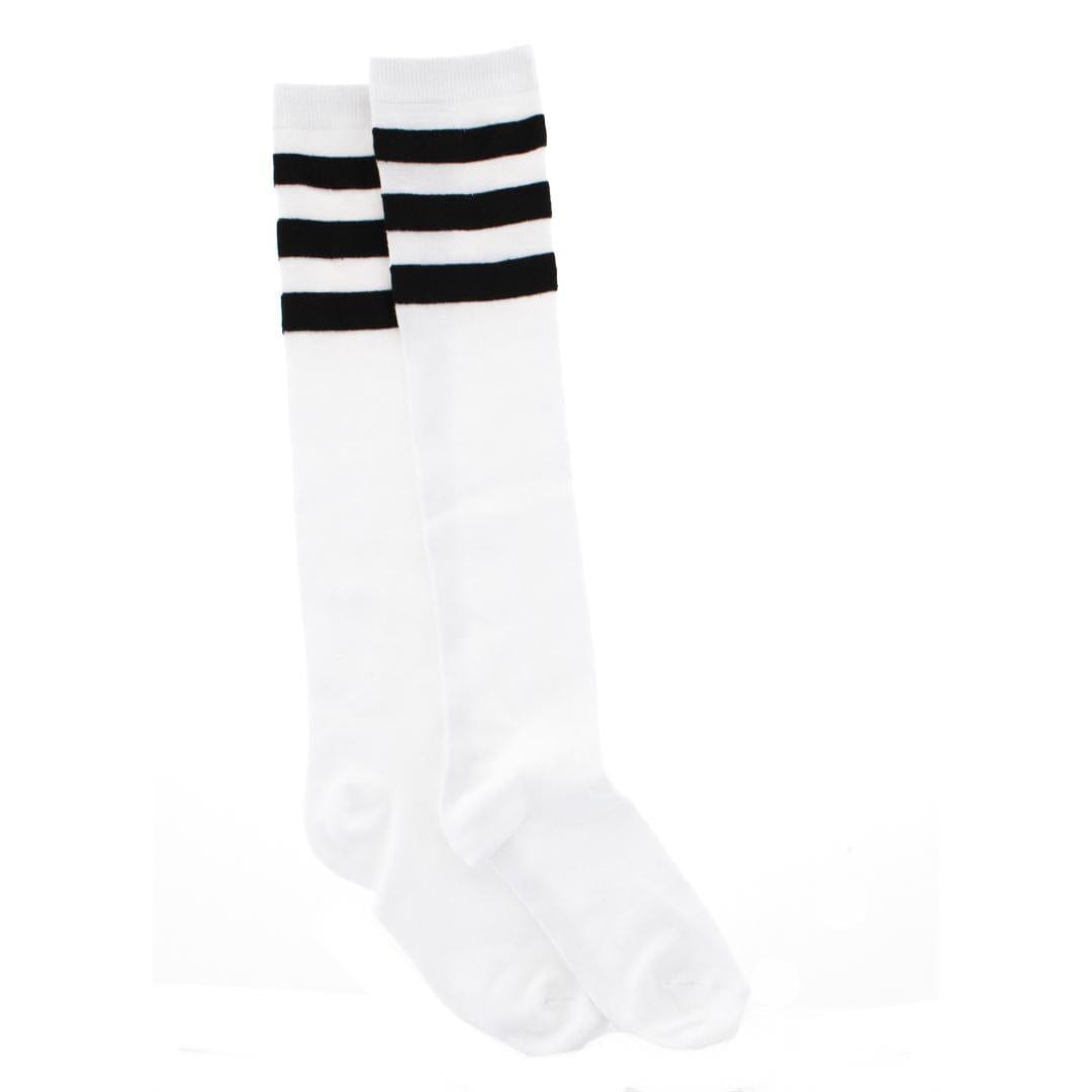 CTM® Women's Top Striped Knee-High Fashion Sock (1 Pairs) - White with Black Stripes