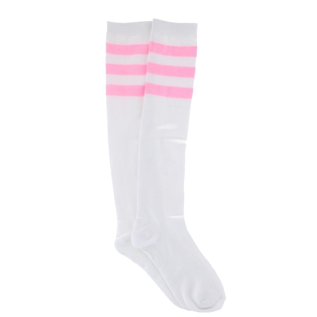 CTM® Women's Top Striped Knee-High Fashion Sock (1 Pairs) - White with Pink Stripes