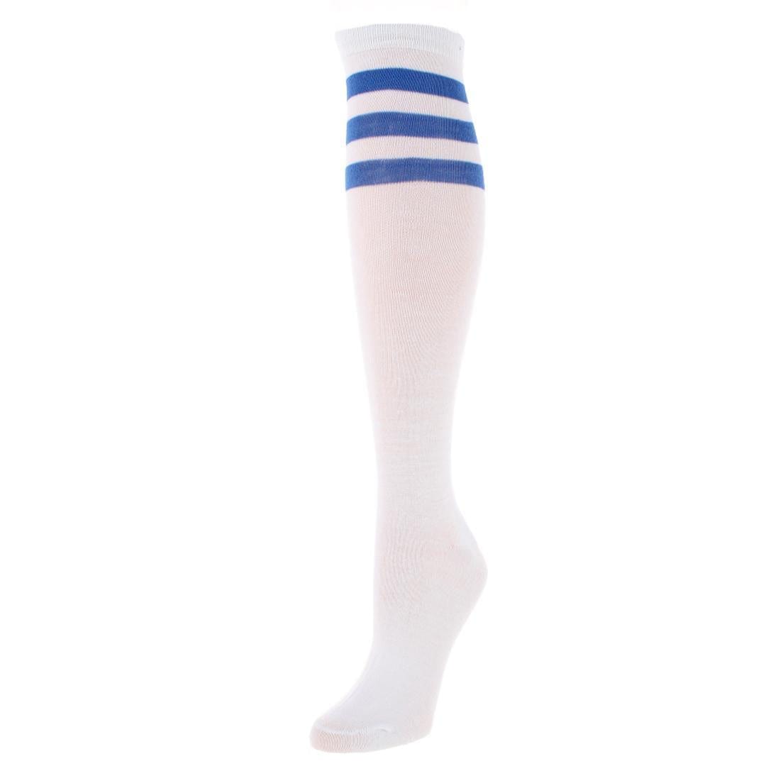 CTM® Women's Top Striped Knee-High Fashion Sock (1 Pairs) - White with Royal Blue Stripes