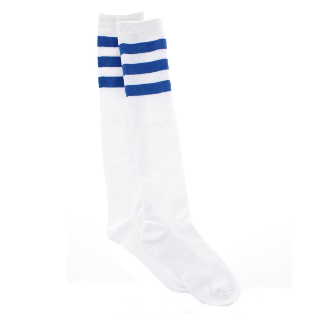 CTM® Women's Top Striped Knee-High Fashion Sock (1 Pairs) - White with Royal Blue Stripes