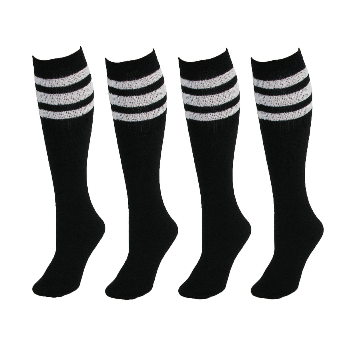 CTM® Striped Top Ribbed Tube Socks (4 Pair Pack) - Black with White