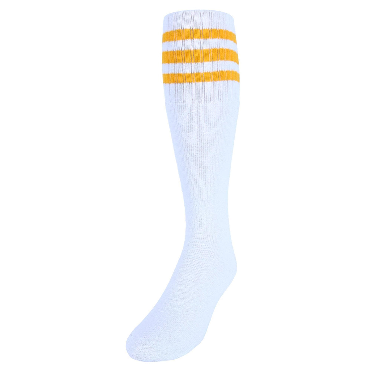 CTM® Striped Top Ribbed Tube Socks (4 Pair Pack) - White with Gold