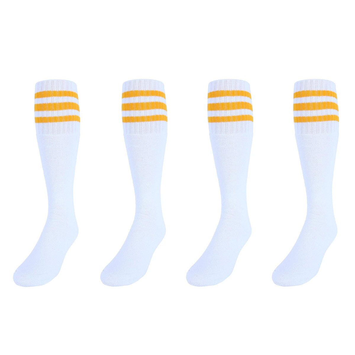 CTM® Striped Top Ribbed Tube Socks (4 Pair Pack) - White with Gold