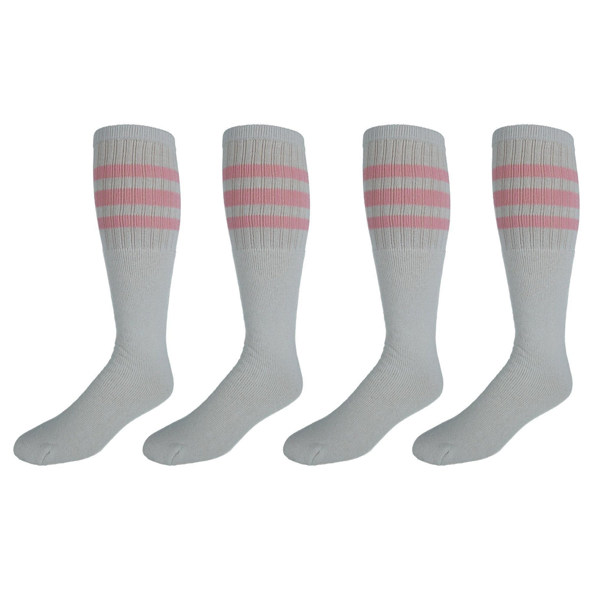 CTM® Striped Top Ribbed Tube Socks (4 Pair Pack) - Pink