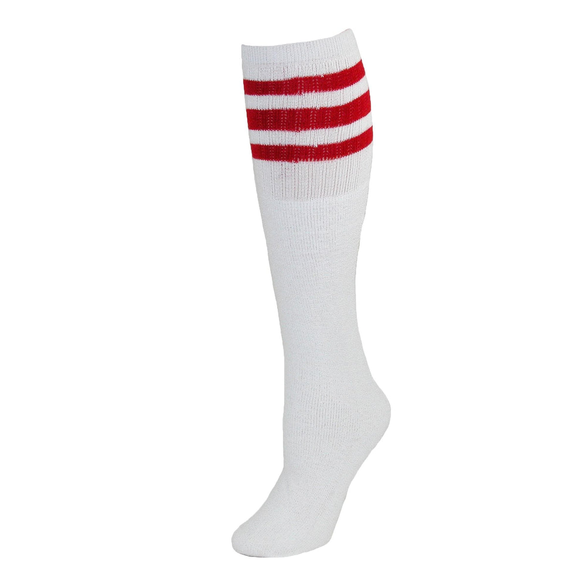 CTM® Striped Top Ribbed Tube Socks (4 Pair Pack) - Red