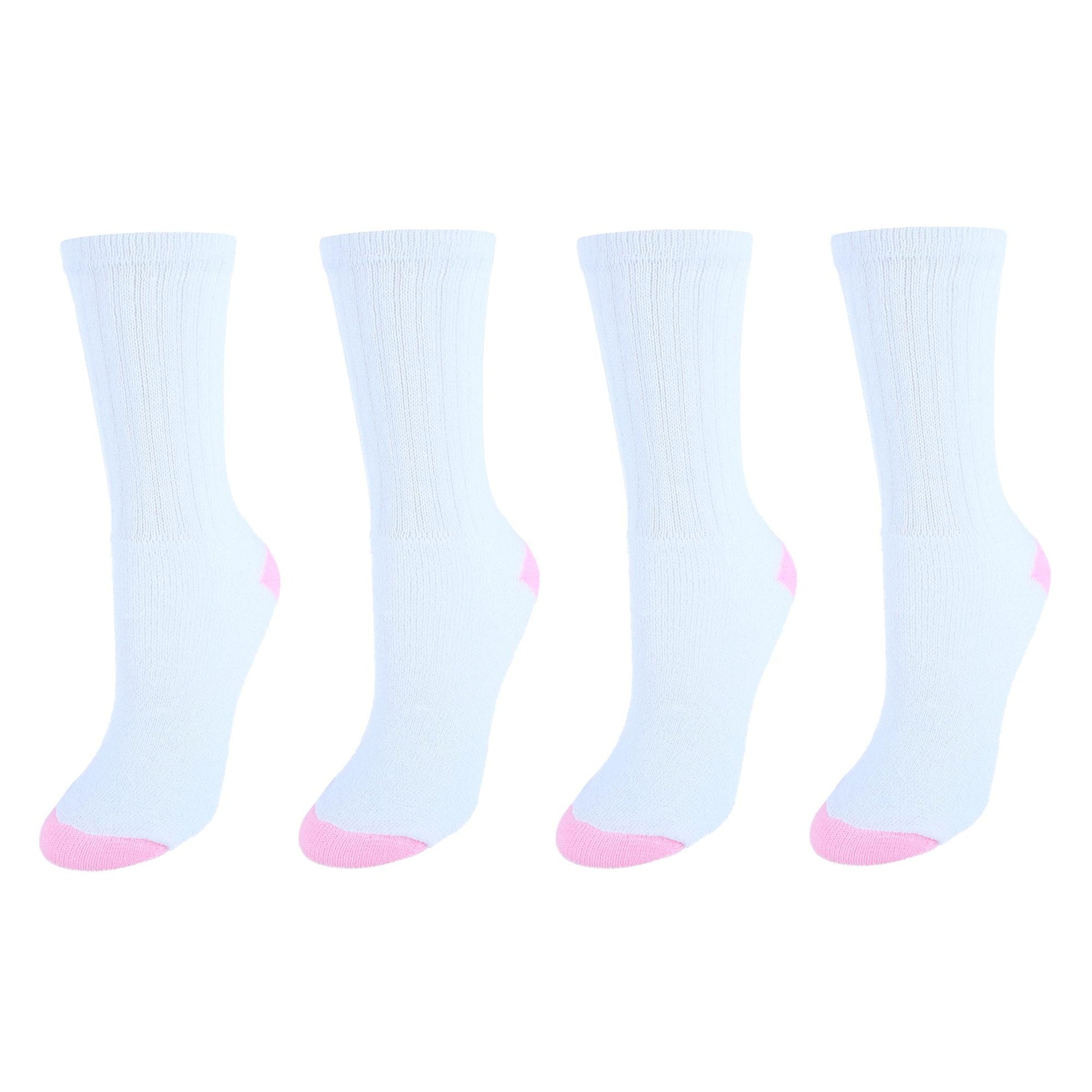 CTM® Women's Soft Crew Sport Socks (Pack of 4) - White with Pink
