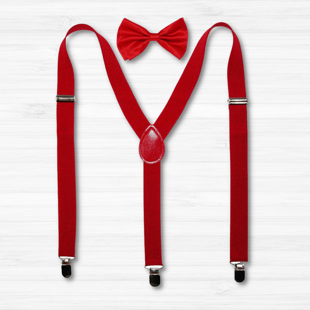 CTM® Men's Solid Bow Tie with Suspender Set - Solid Red Set