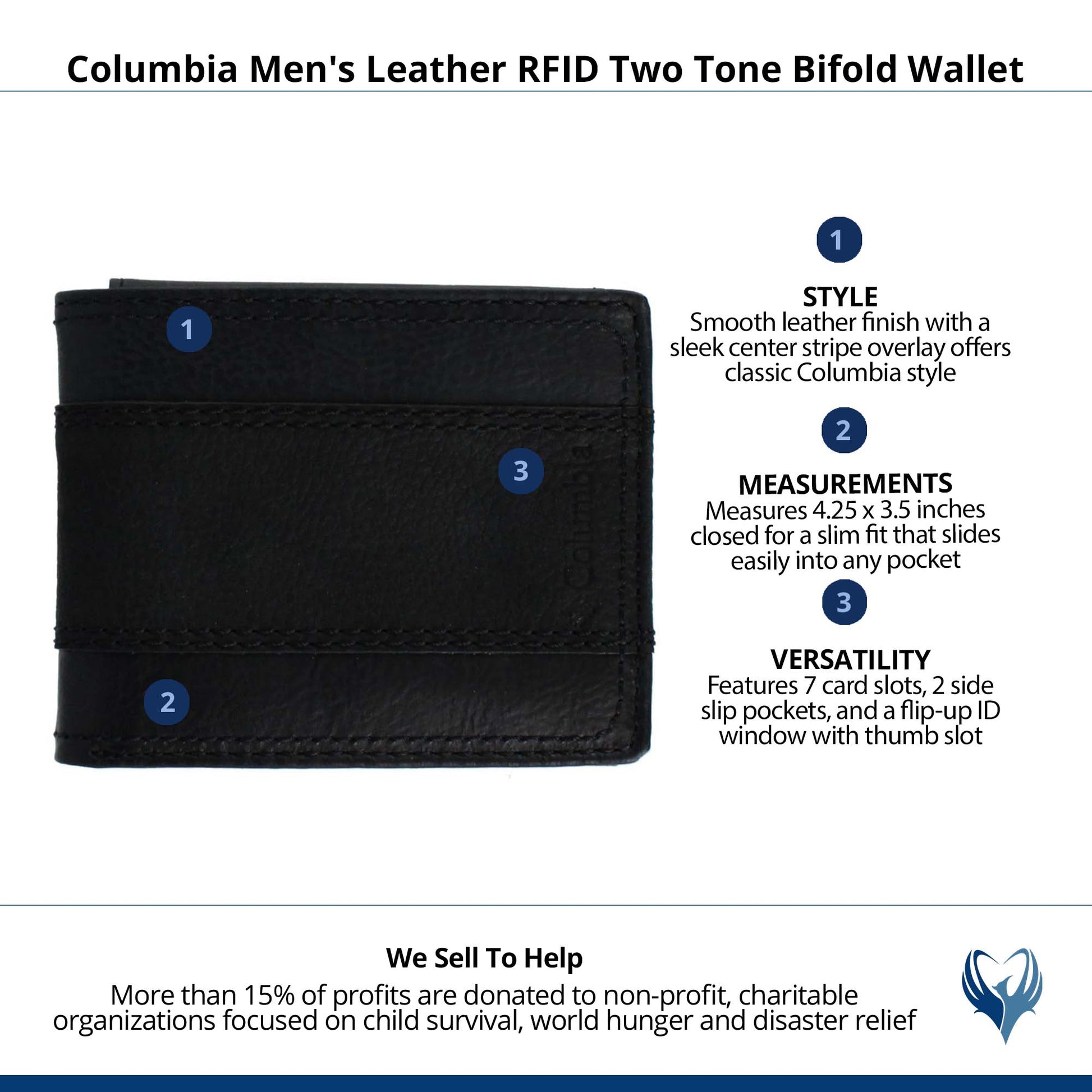 Columbia Men's Leather RFID Two Tone Bifold Wallet - Black