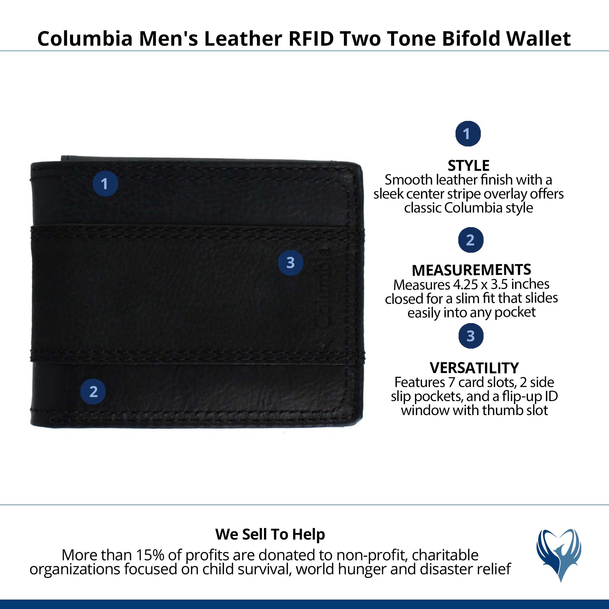 Columbia Men's Leather RFID Two Tone Bifold Wallet - Black