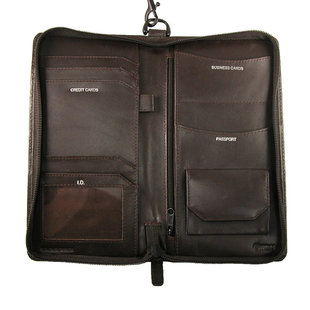 Winn International Leather Zippered Passport Travel Organizer - Brown