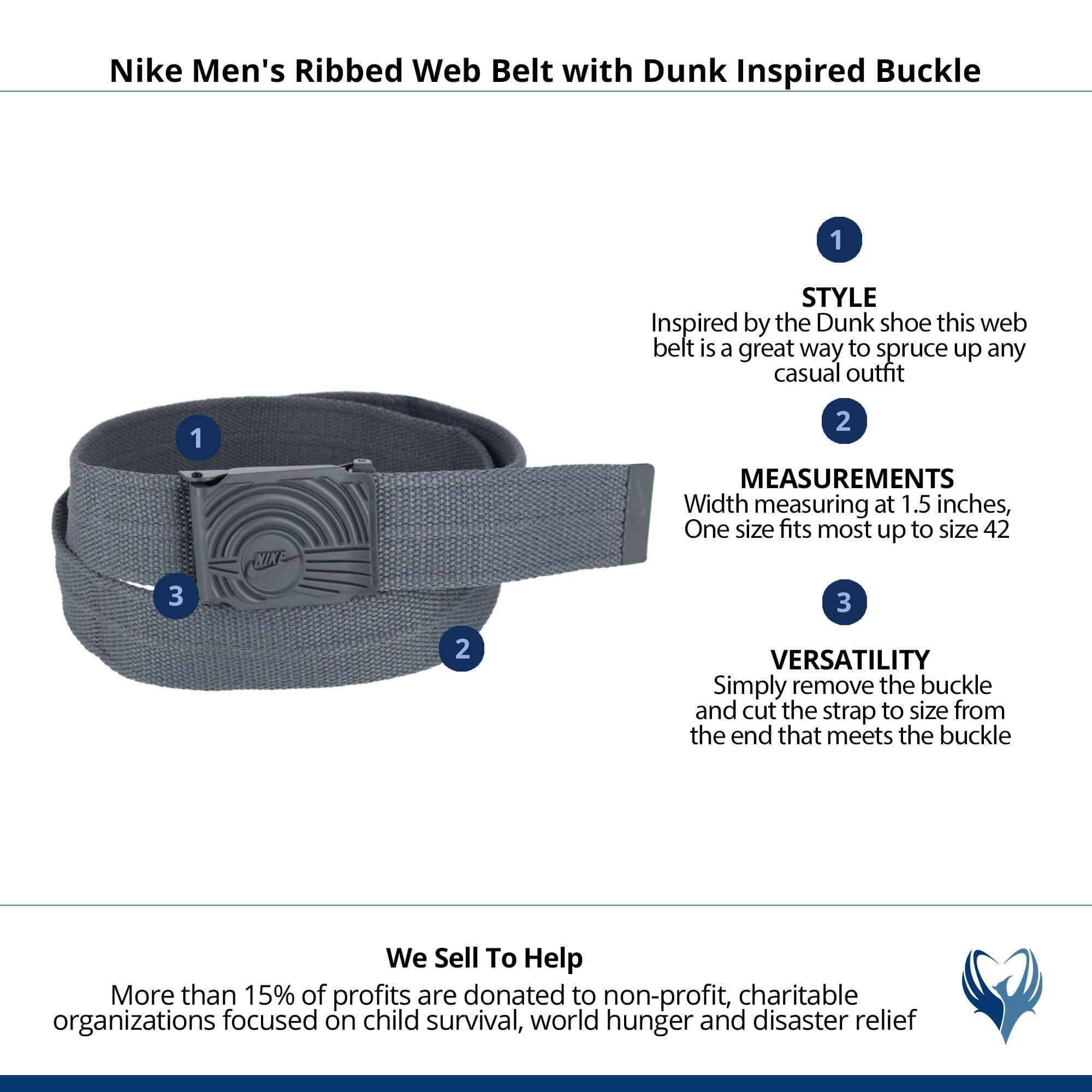 Nike Men's Ribbed Web Belt with Dunk Inspired Buckle - Dark Gray
