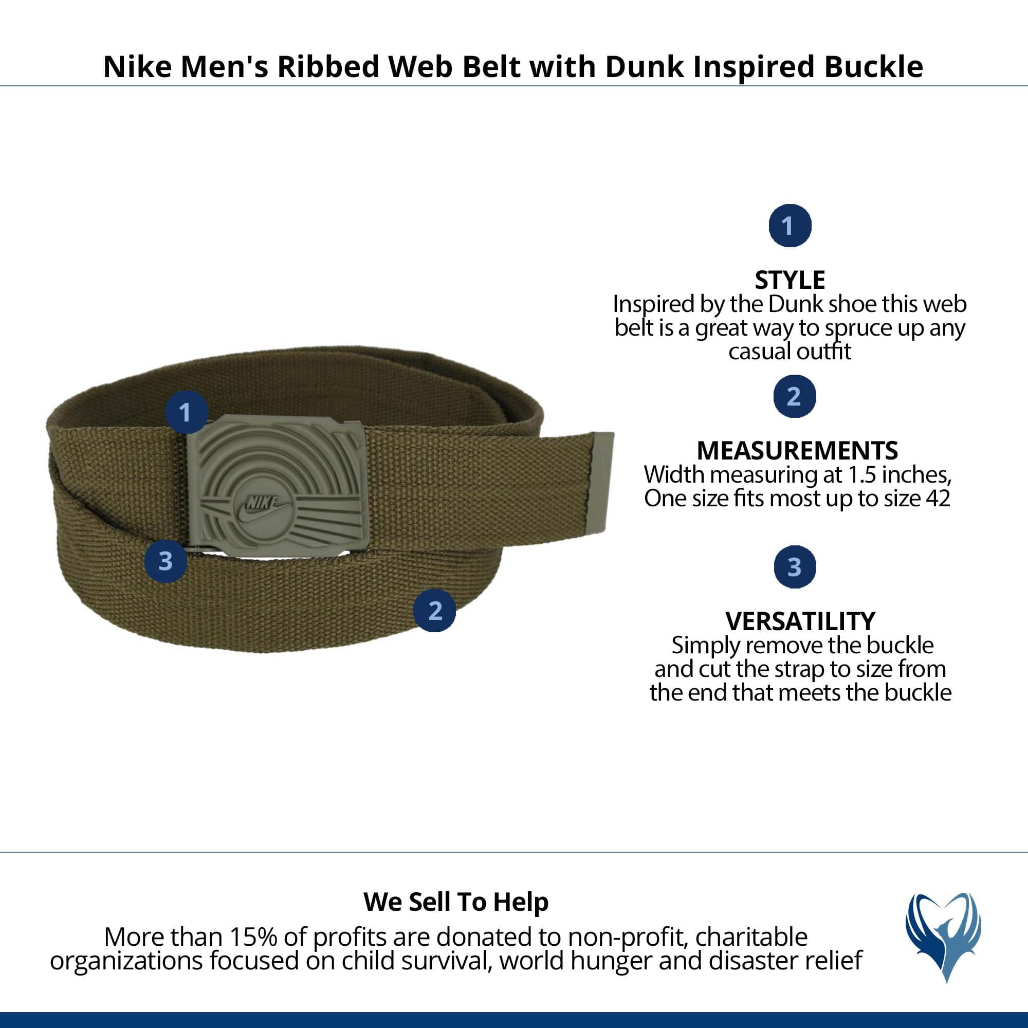 Nike Men's Ribbed Web Belt with Dunk Inspired Buckle - Olive