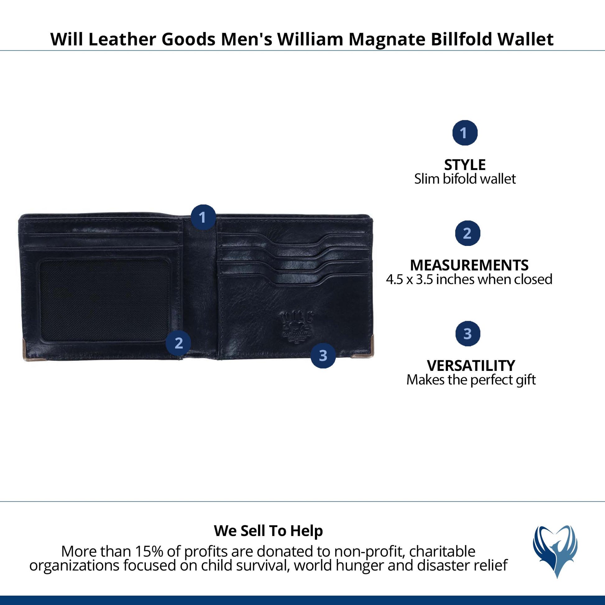 Will Leather Goods Men's William Magnate Billfold Wallet - Black