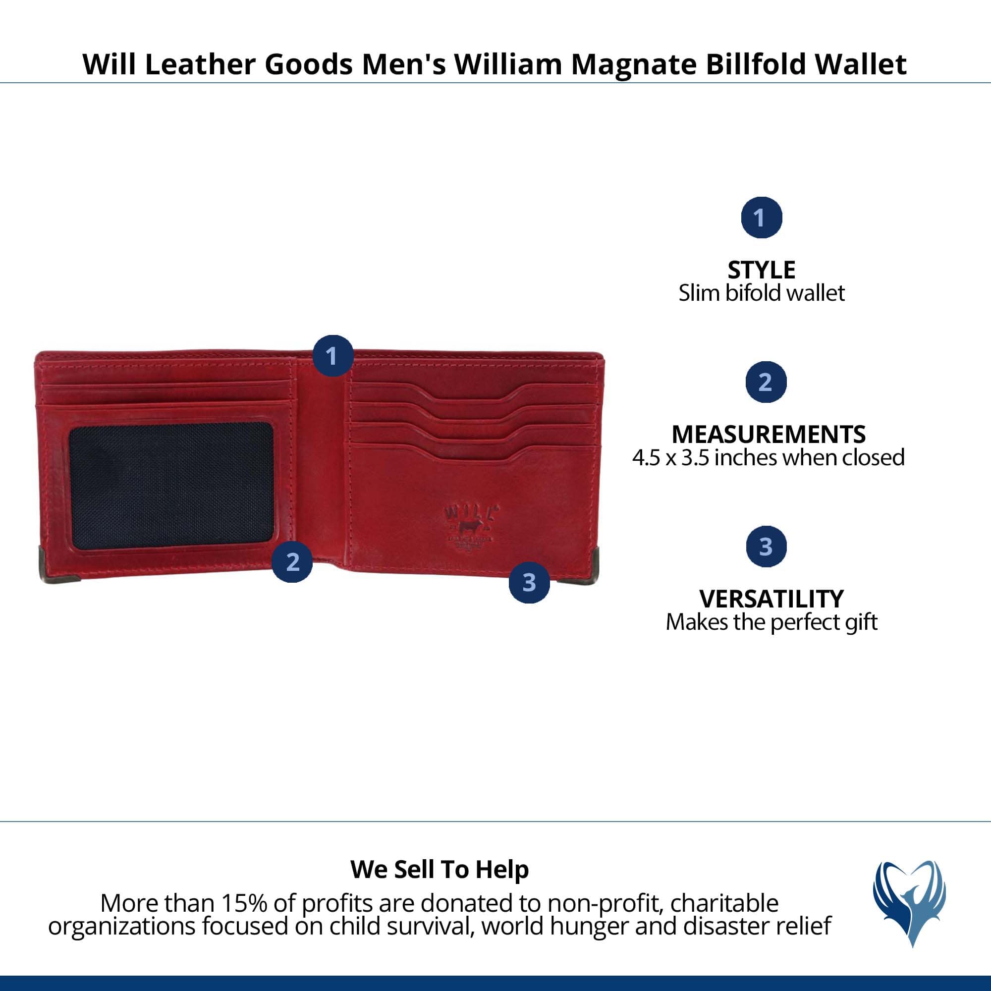 Will Leather Goods Men's William Magnate Billfold Wallet - Red