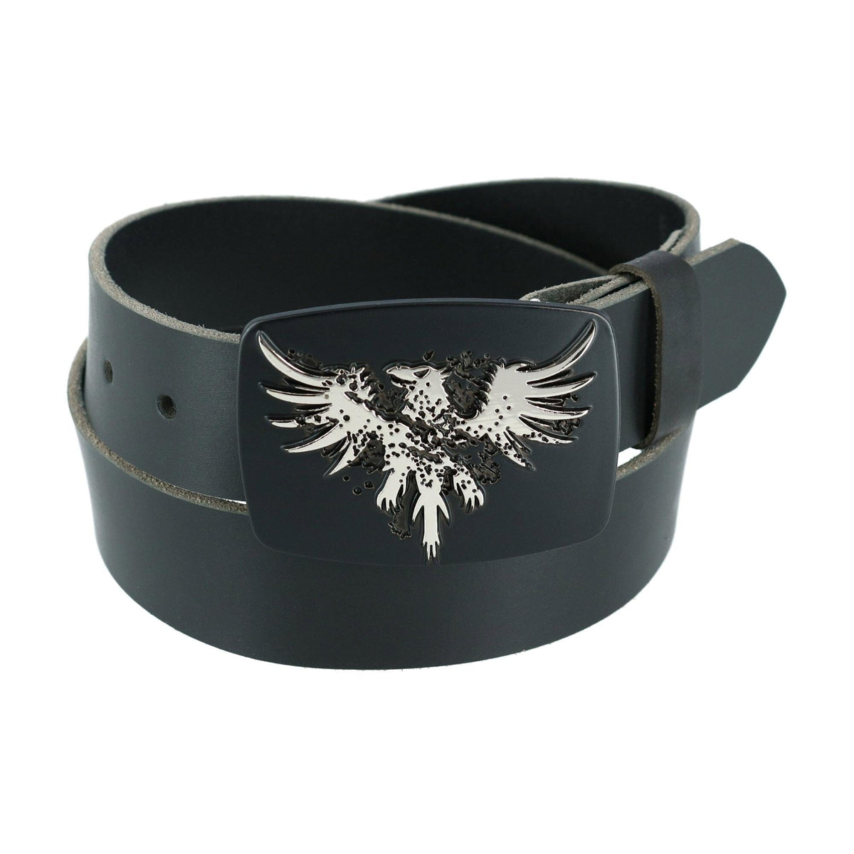 CTM® Men's Leather Bridle Belt with Phoenix Belt Buckle (2 Buckle Set) - Black