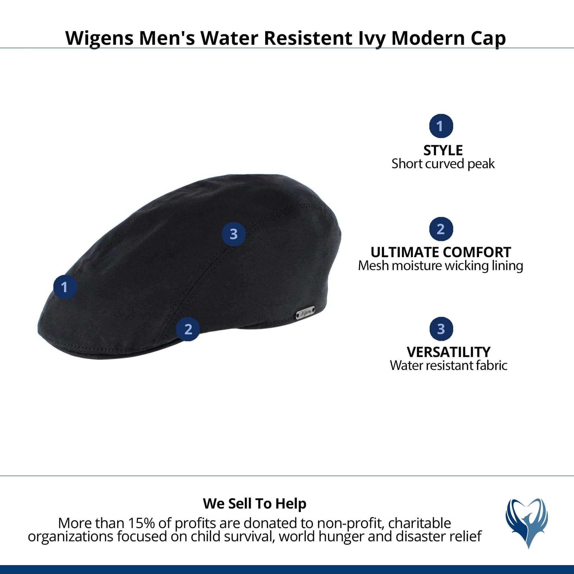 Wigens Men's Water Resistent Ivy Modern Cap - Black