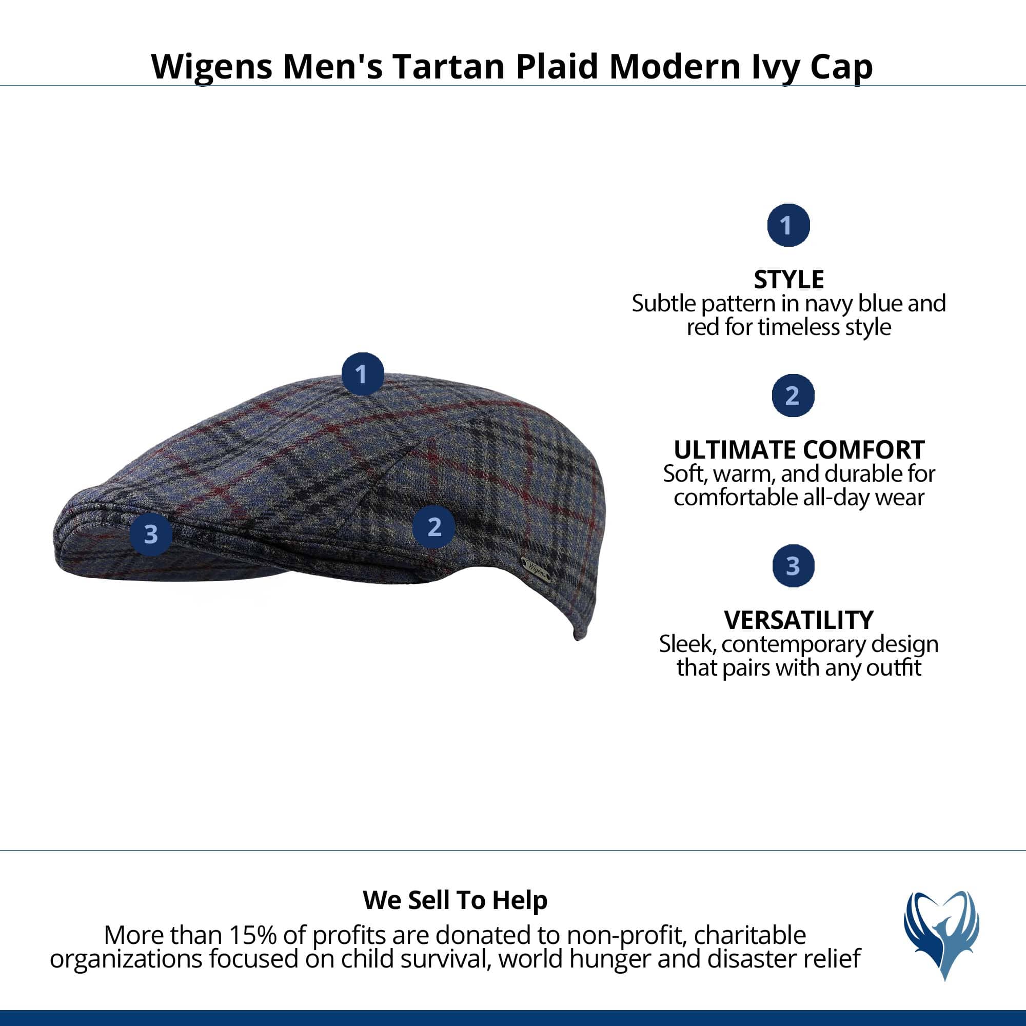 Wigens Men's Tartan Plaid Modern Ivy Cap - Dark Gray
