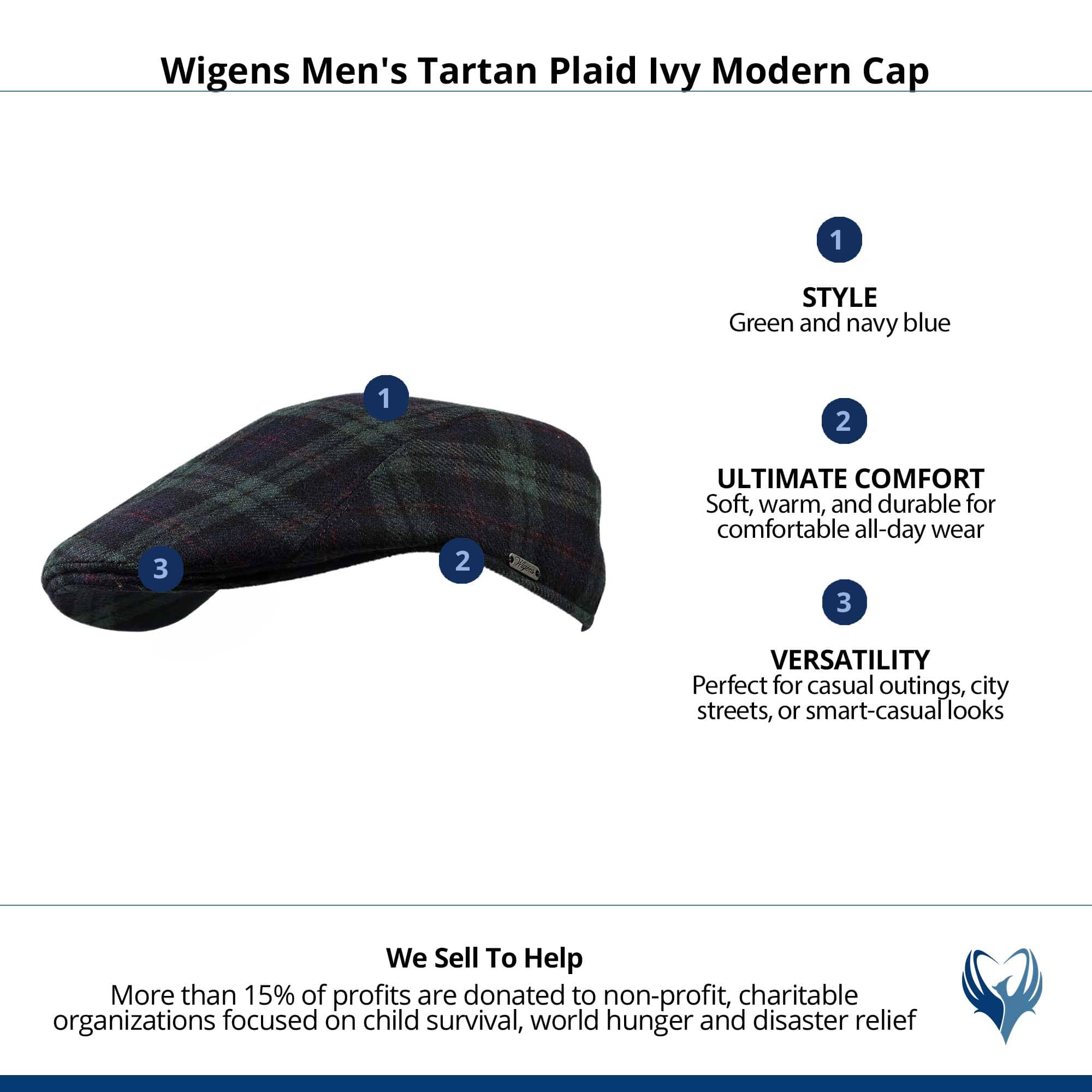 Wigens Men's Tartan Plaid Ivy Modern Cap - Navy