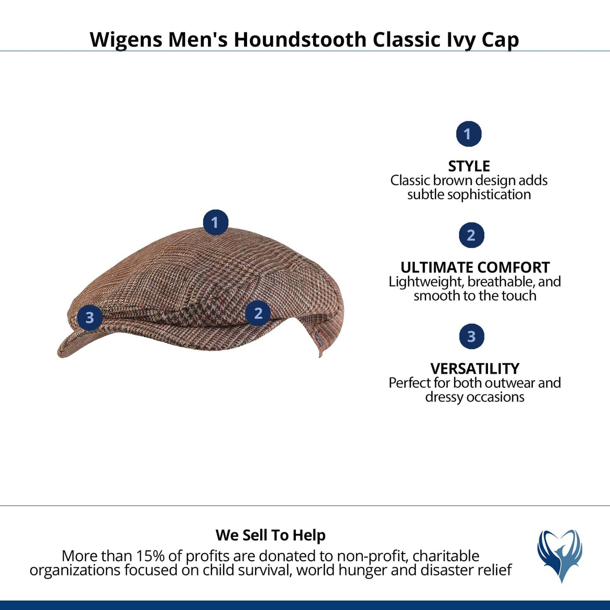 Wigens Men's Houndstooth Classic Ivy Cap - Brown
