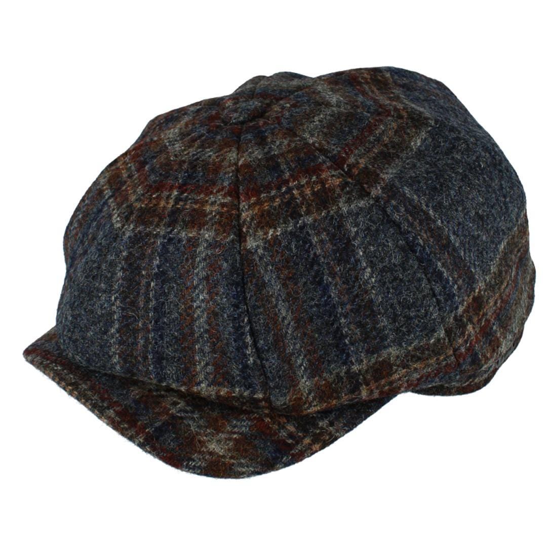Wigens Men's Tweed Check Melange Classic Newsboy Cap - Navy Melange