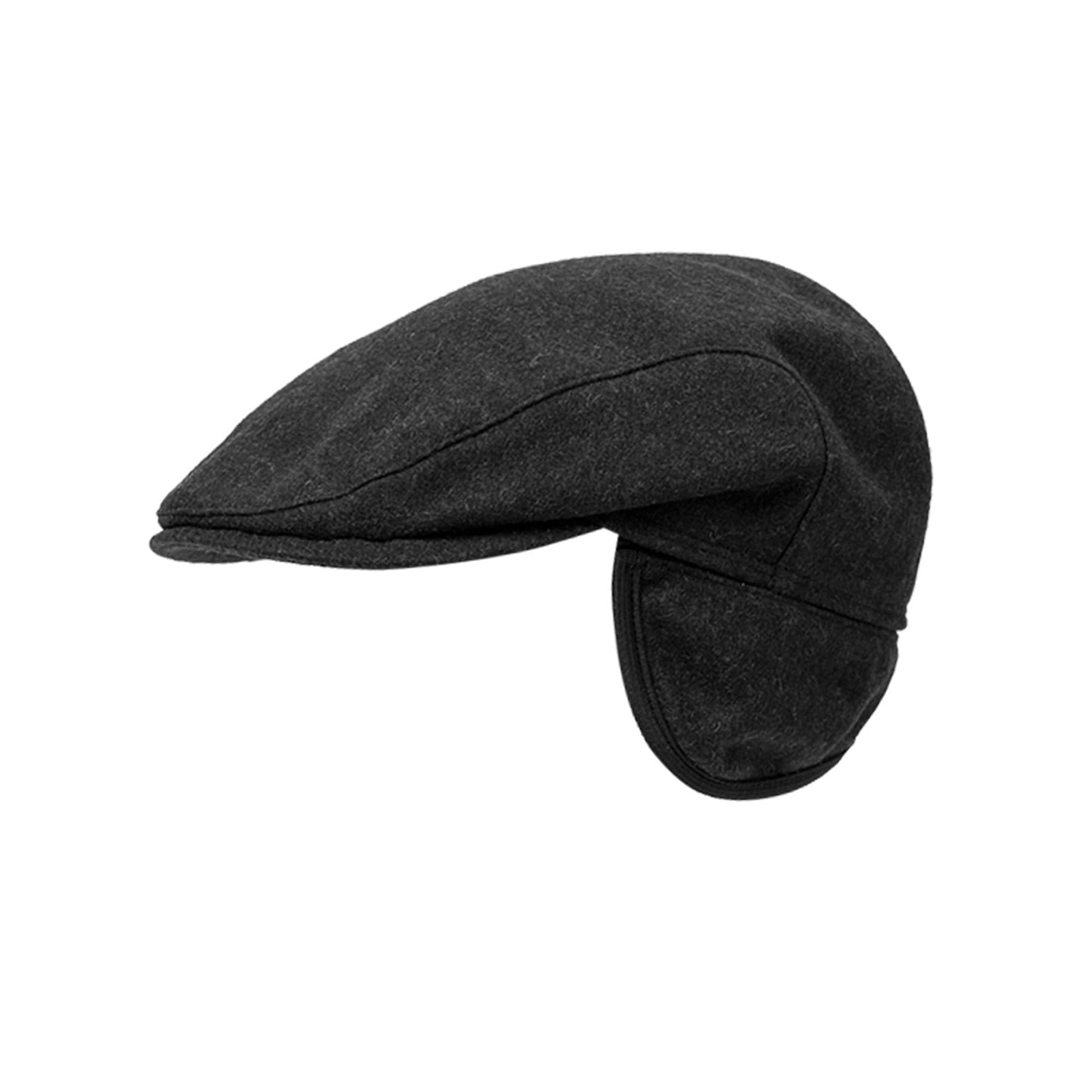 Wigens Men's Melton Wool Slim Ivy Cap with Ear Flaps - Charcoal