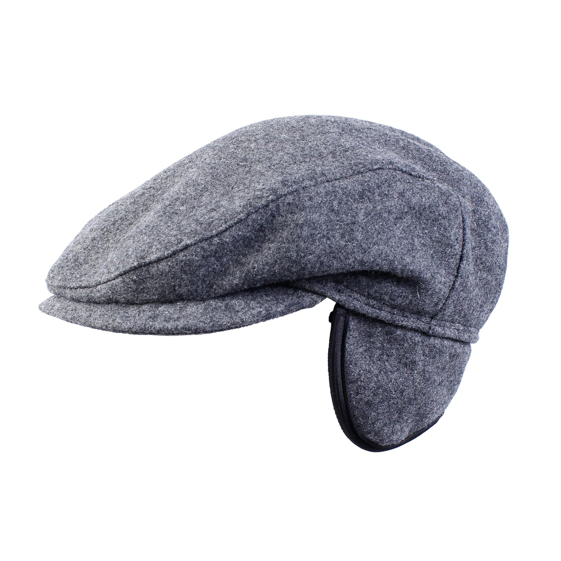 Wigens Men's Melton Wool Slim Ivy Cap with Ear Flaps - Men's Melton Wool Slim Ivy Cap with Ear Flaps