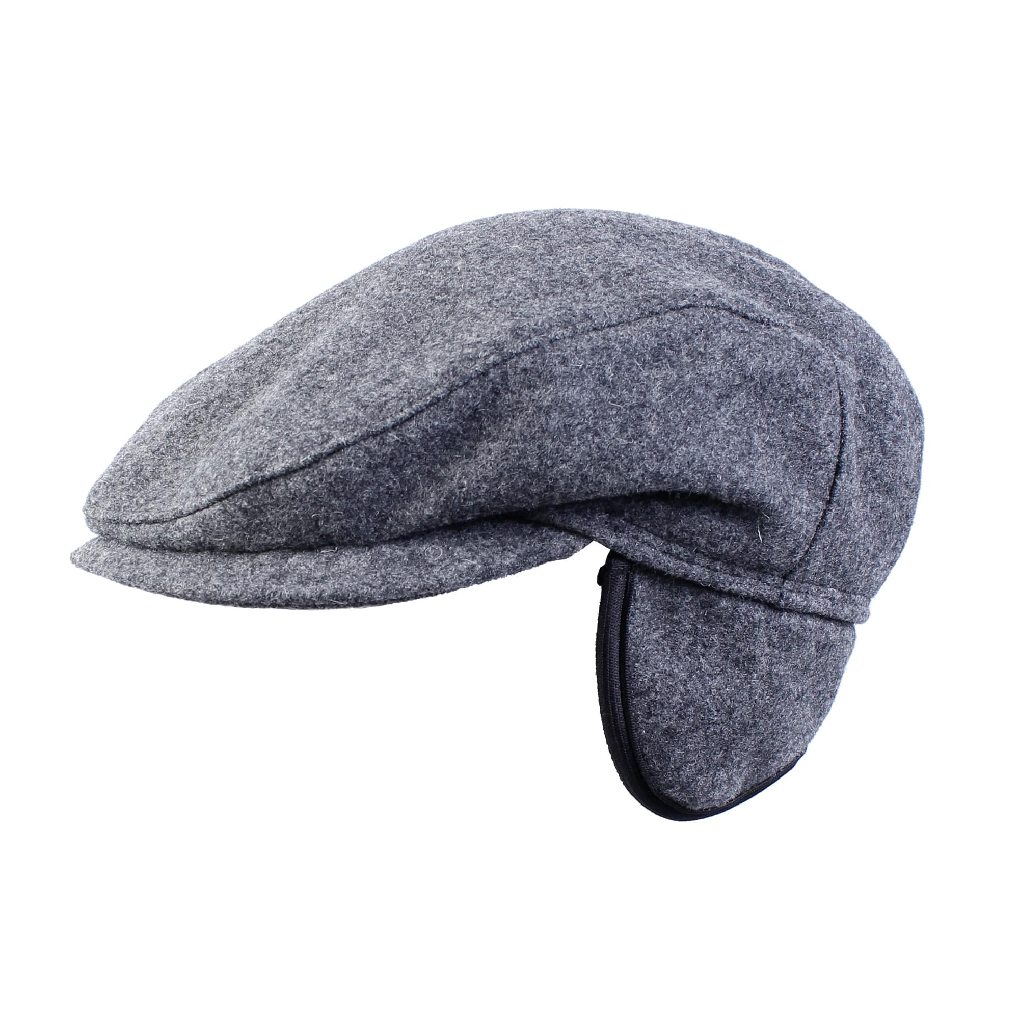 Wigens Men's Melton Wool Slim Ivy Cap with Ear Flaps - Men's Melton Wool Slim Ivy Cap with Ear Flaps