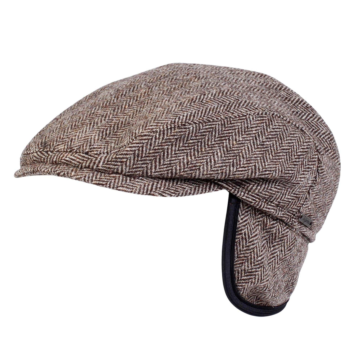 Wigens Men's Herringbone Wool Ivy Slim Cap with Earflaps - Light Brown