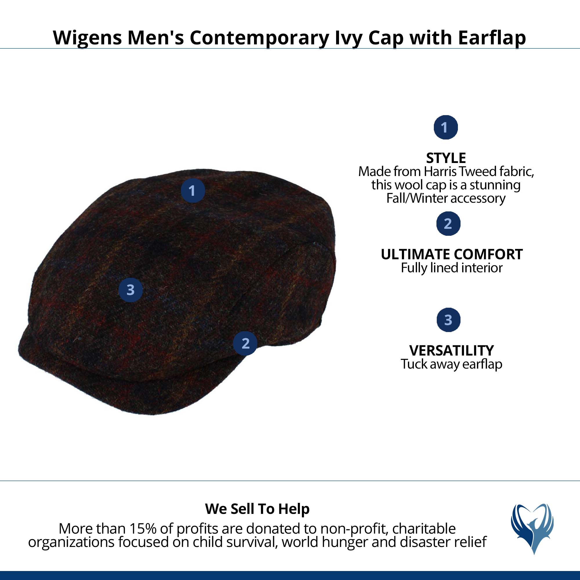 Wigens Men's Contemporary Ivy Cap with Earflap - Rust
