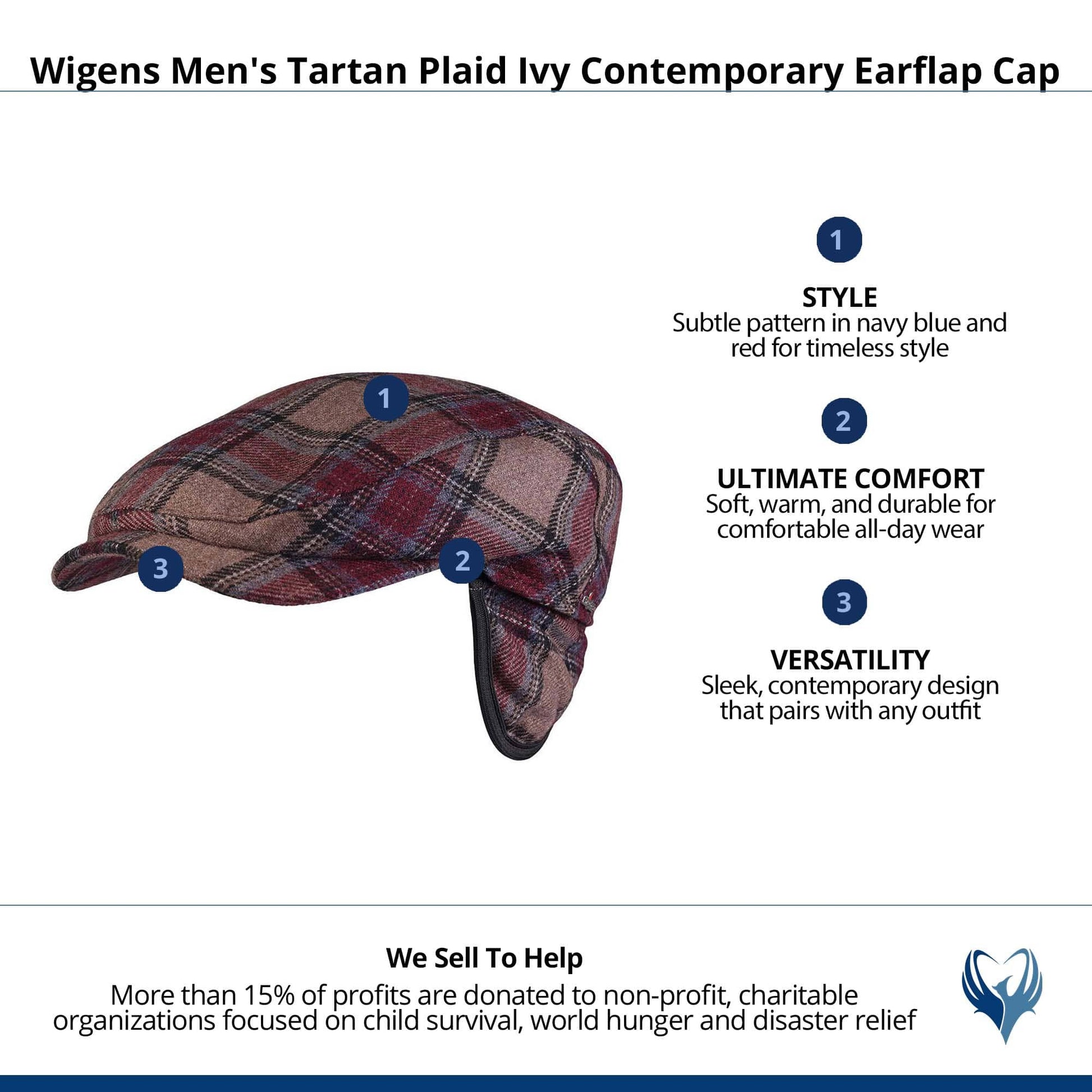 Wigens Men's Tartan Plaid Ivy Contemporary Earflap Cap - Beige
