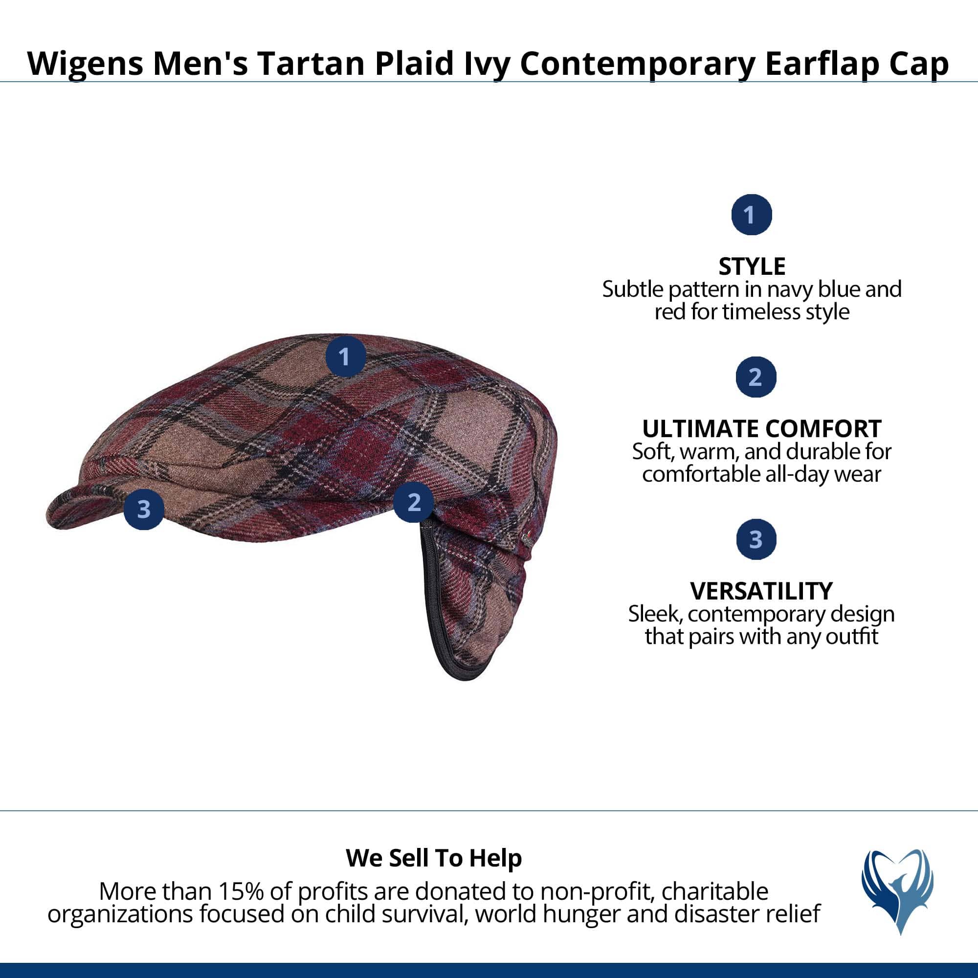 Wigens Men's Tartan Plaid Ivy Contemporary Earflap Cap - Beige