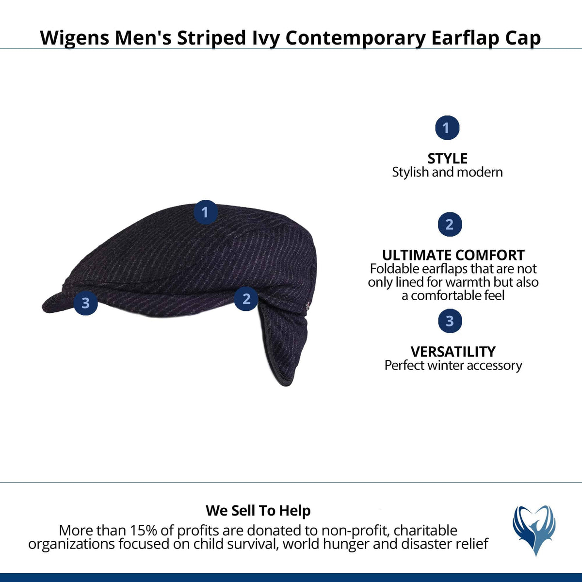 Wigens Men's Striped Ivy Contemporary Earflap Cap - Black