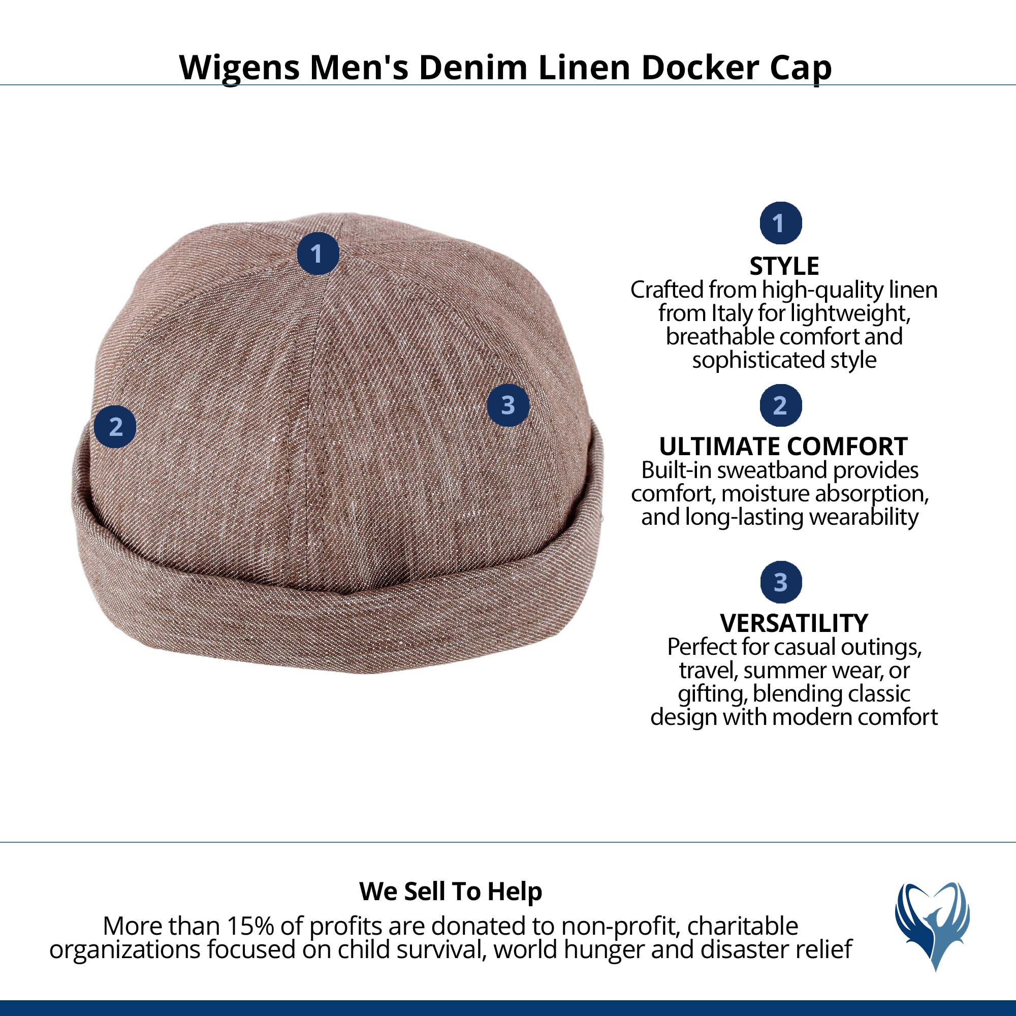 Wigens Men's Denim Linen Docker Cap - Brown