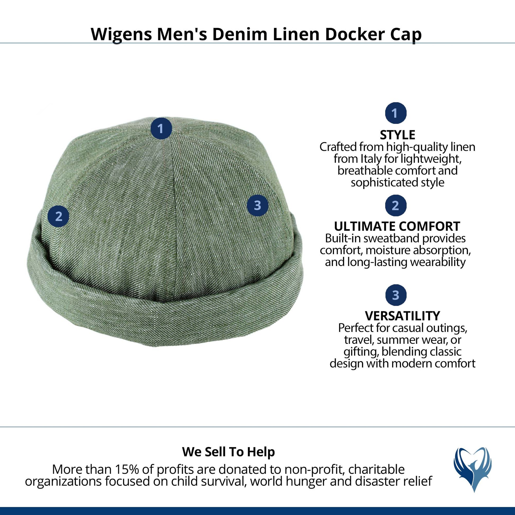 Wigens Men's Denim Linen Docker Cap - Green