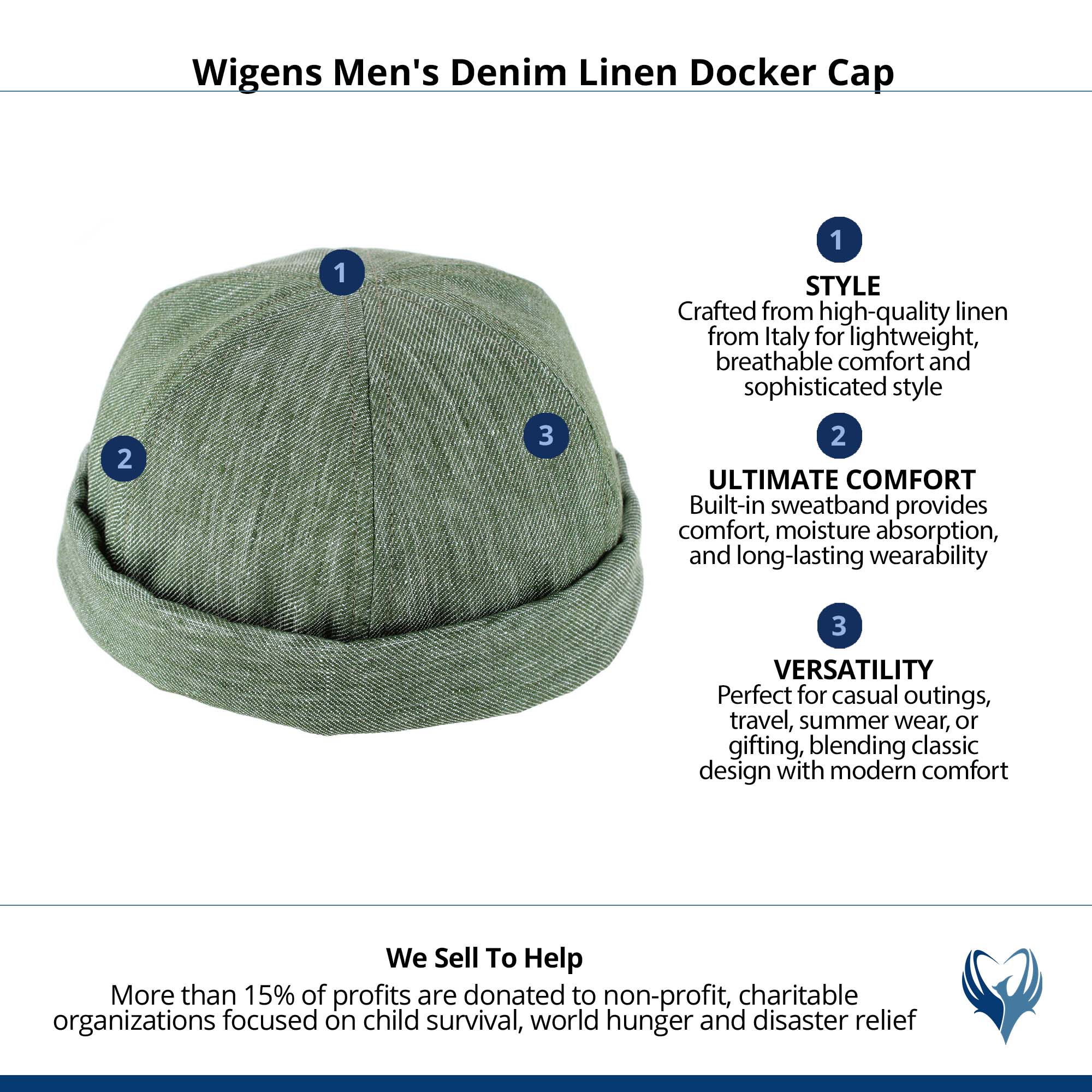 Wigens Men's Denim Linen Docker Cap - Green