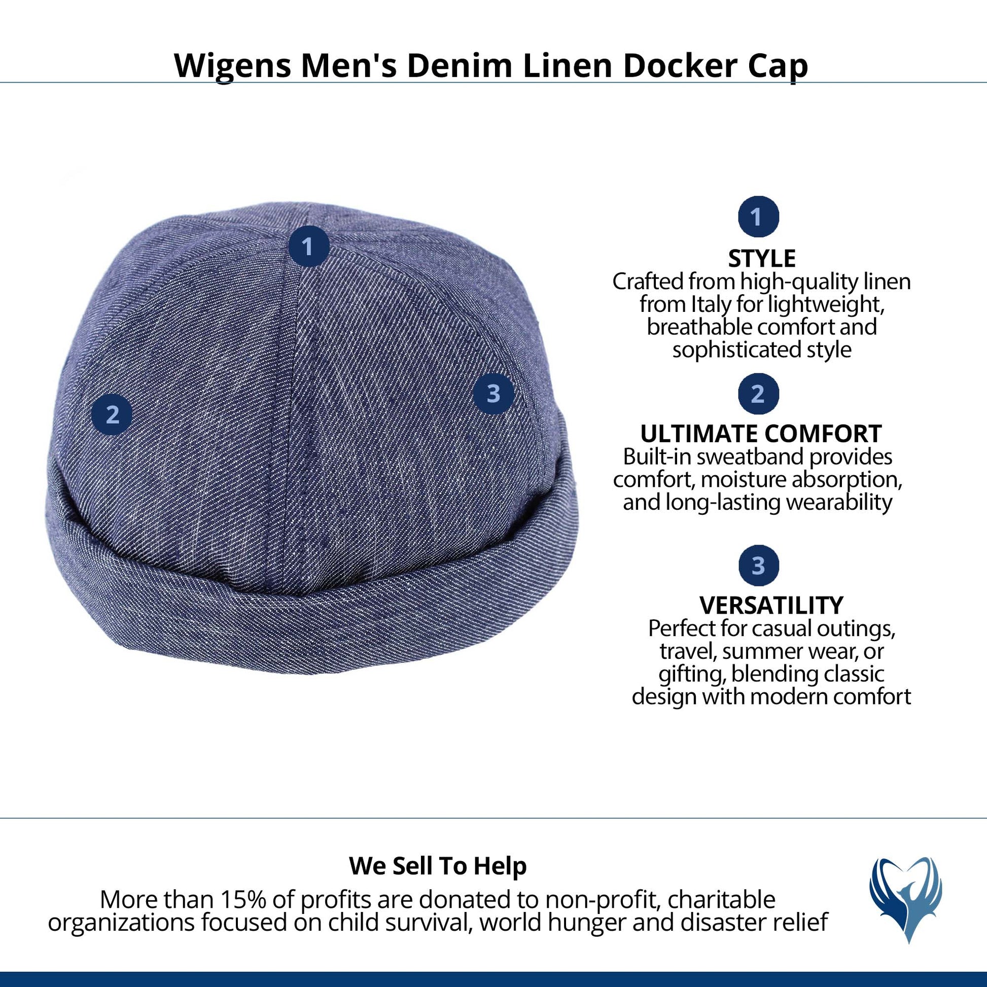 Wigens Men's Denim Linen Docker Cap - Navy