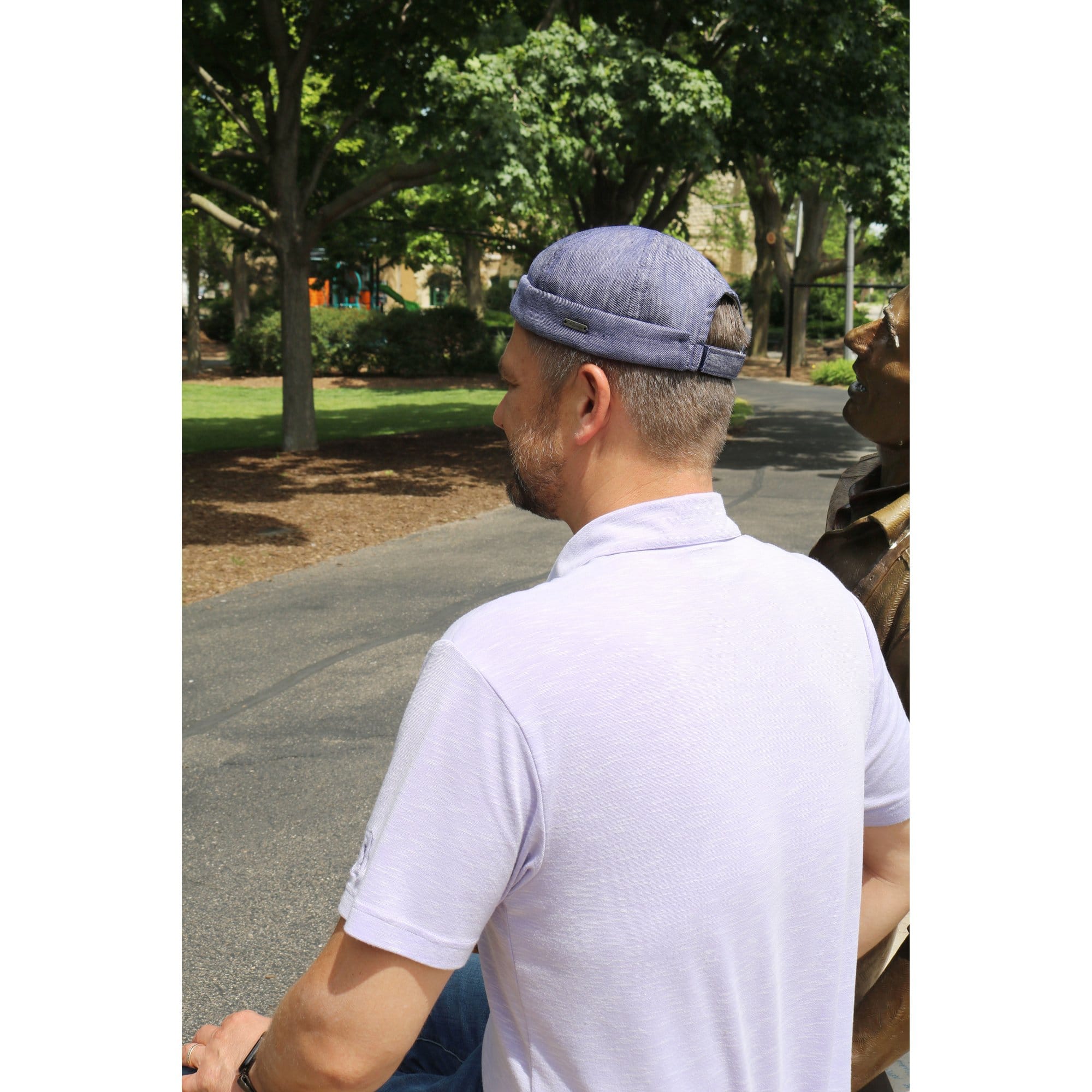 Wigens Men's Denim Linen Docker Cap - Navy