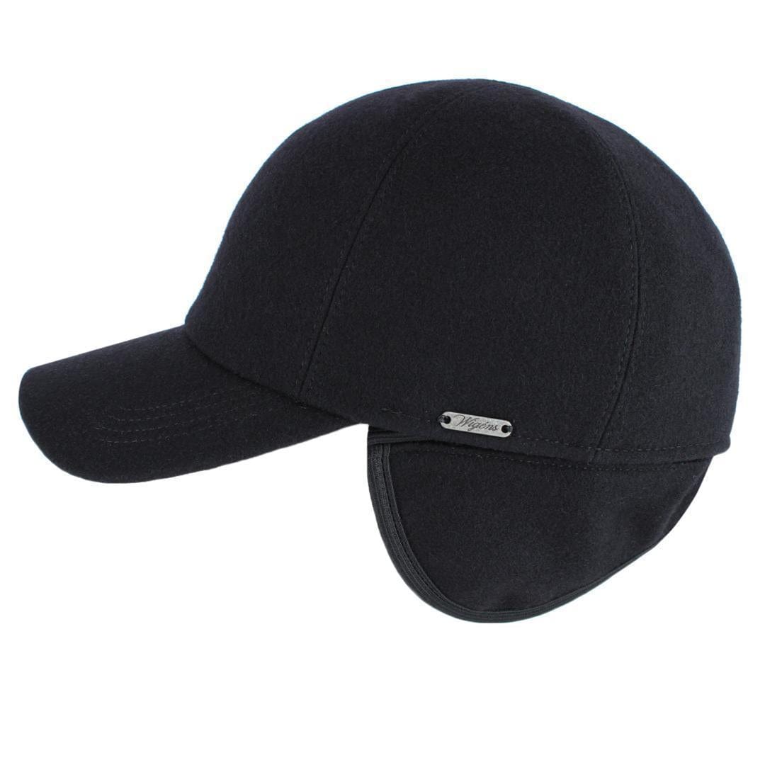 Wigens Men's Classic Wool Baseball Earflap Cap - Black