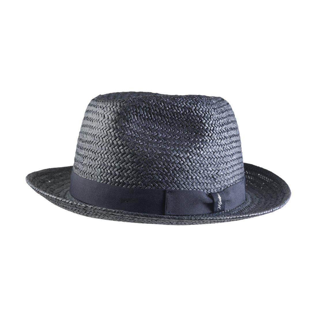 Wigens Men's Classic Straw Fedora with Grosgrain Hatband - Navy
