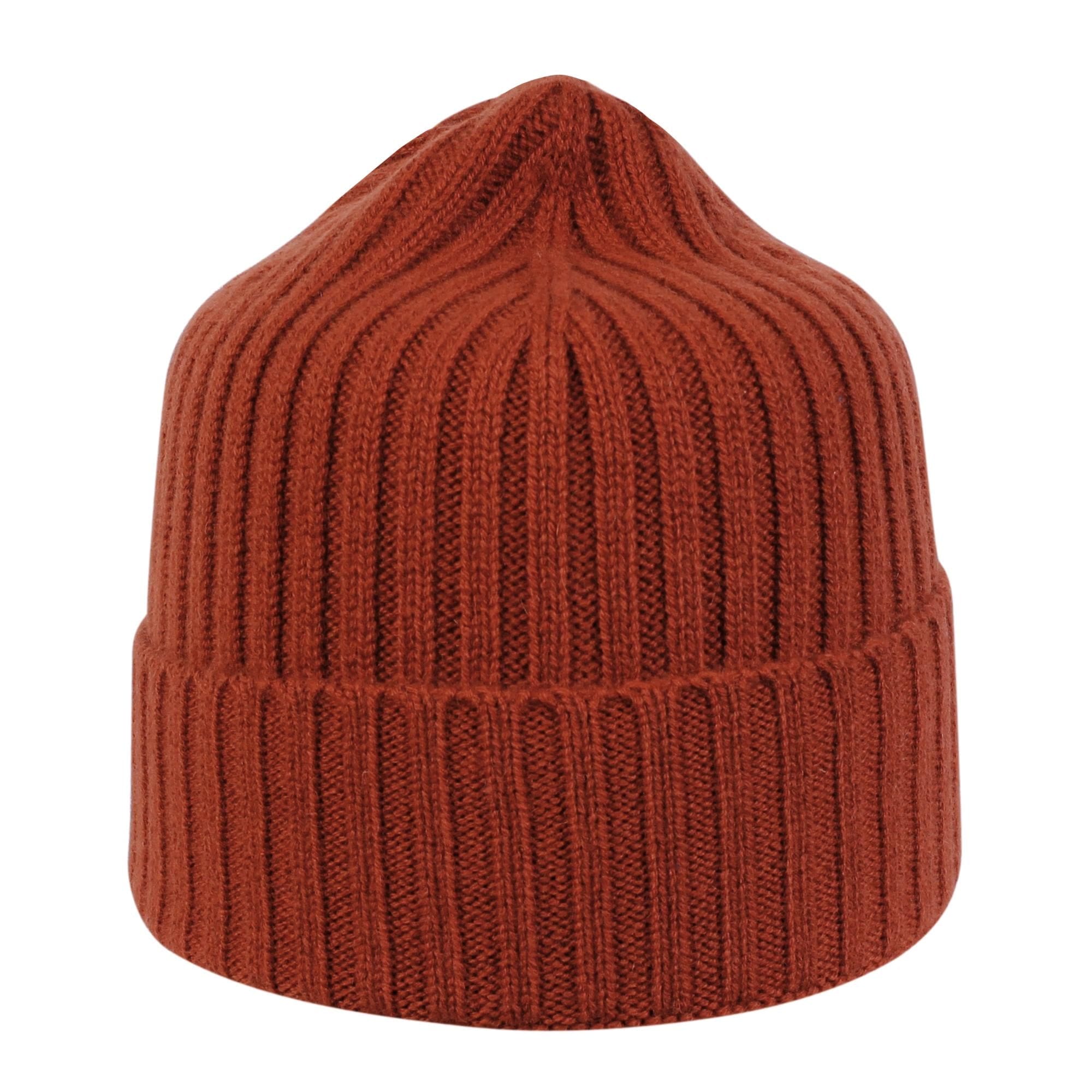 Wigens Unisex Cashmere Rib Knitted Beanie - Rust