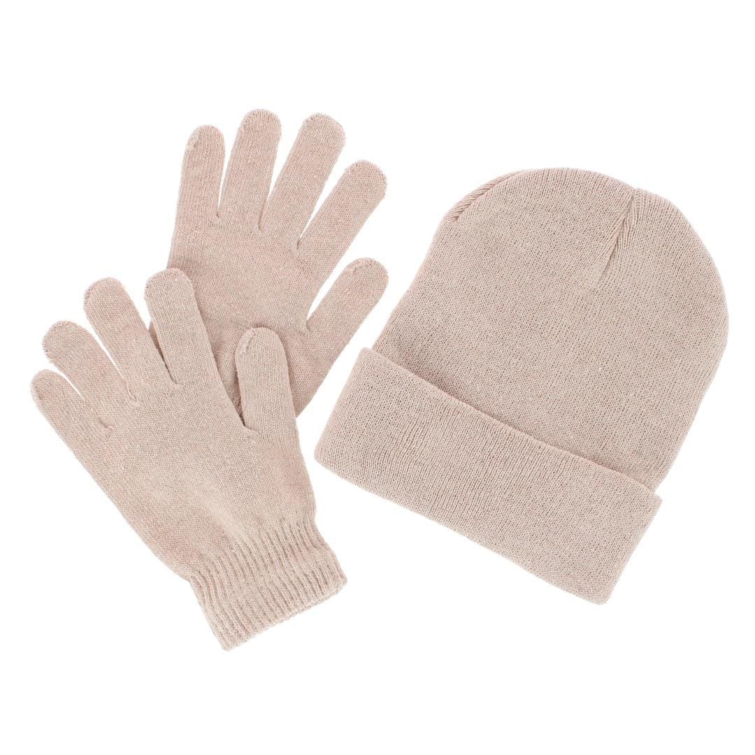 CTM® Adult One Size Winter Beanie Hat and Gloves Set by Wootie - Beige