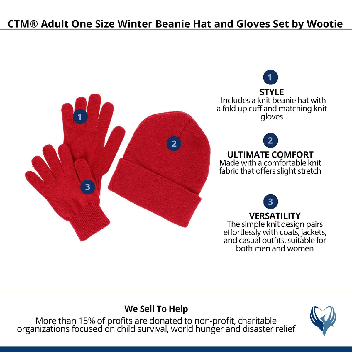 CTM® Adult One Size Winter Beanie Hat and Gloves Set by Wootie - Red