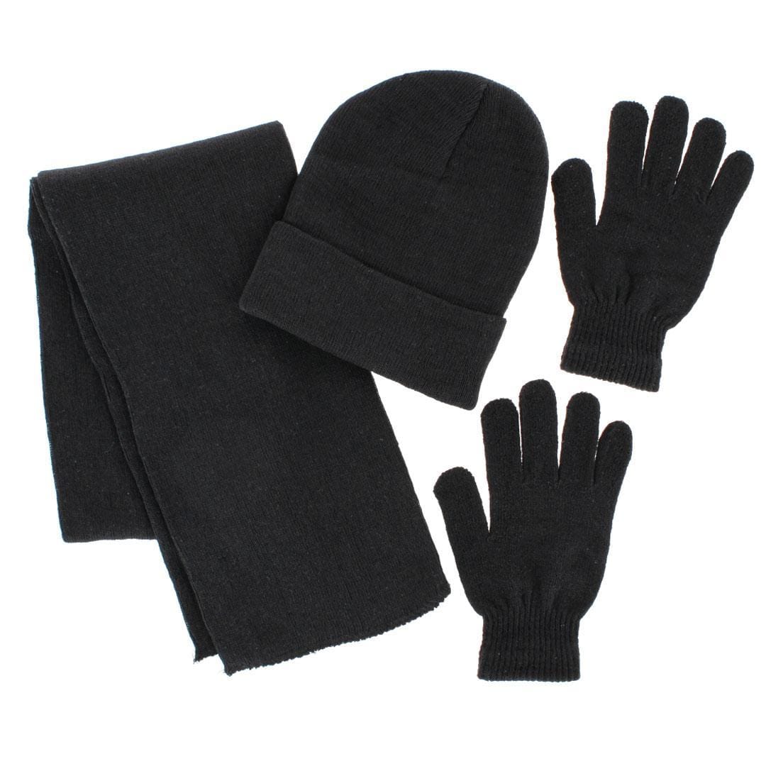 CTM® Adult One Size Winter Beanie Hat Gloves and Scarf Set by Wootie - Black