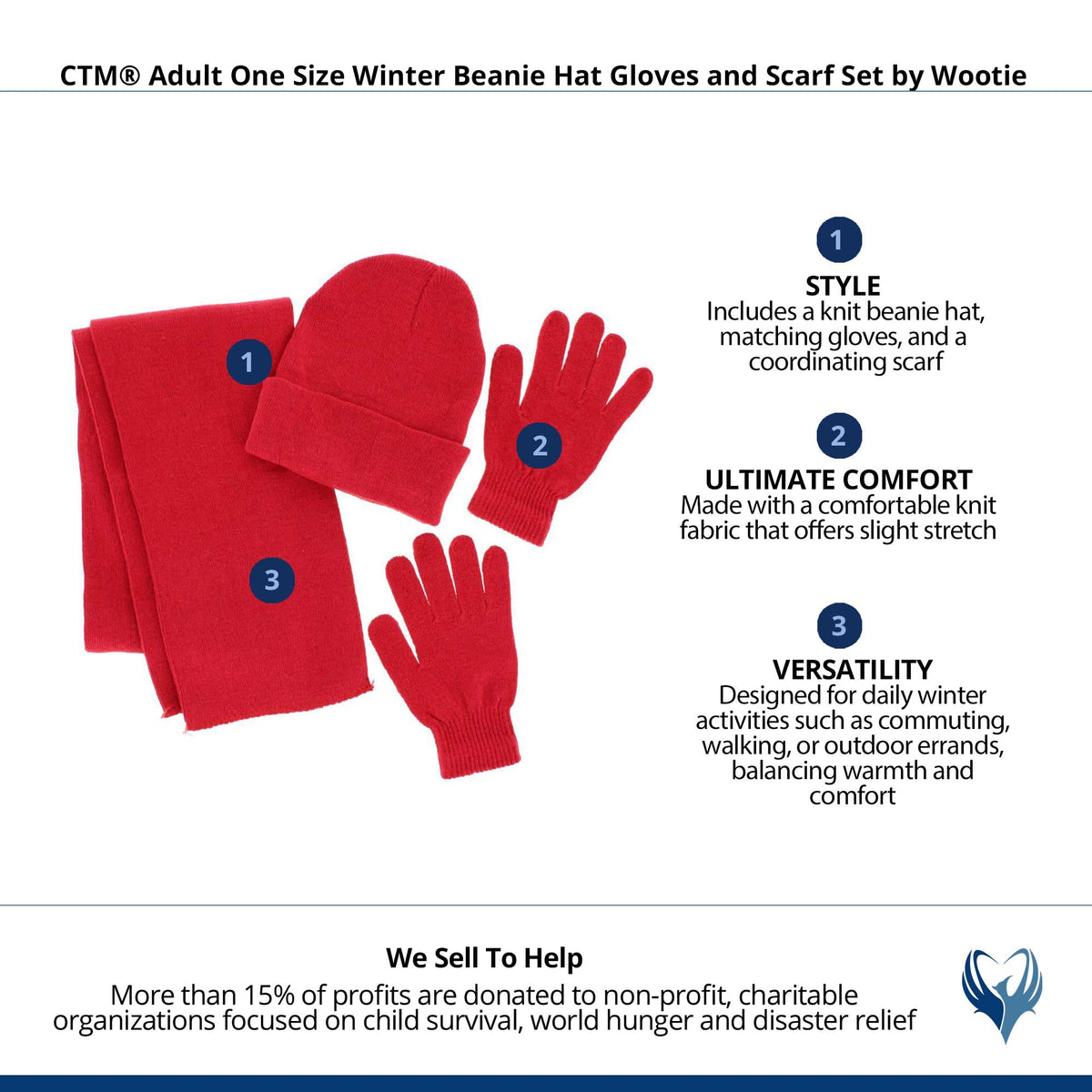 CTM® Adult One Size Winter Beanie Hat Gloves and Scarf Set by Wootie - Red