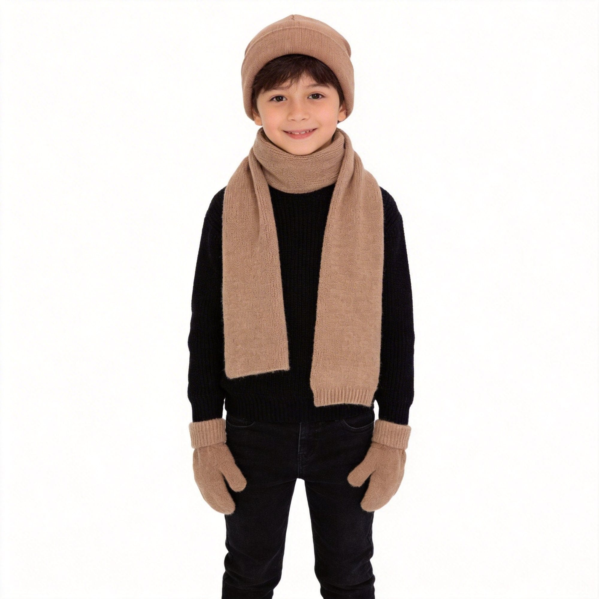CTM® Kids' One Size Winter Beanie Hat Mitten and Scarf Set by Wootie - Beige
